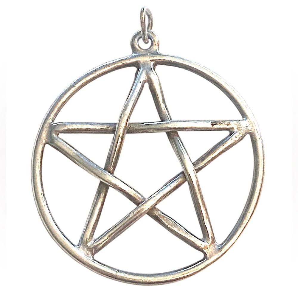 90s Vintage Wiccan Pentagram Star Sterling Silver 925 necklace pendant occult